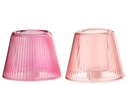 Tealight Holder Hat Glass Pink/Fuchsia Assortment Of 2