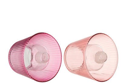 Tealight Holder Hat Glass Pink/Fuchsia Assortment Of 2
