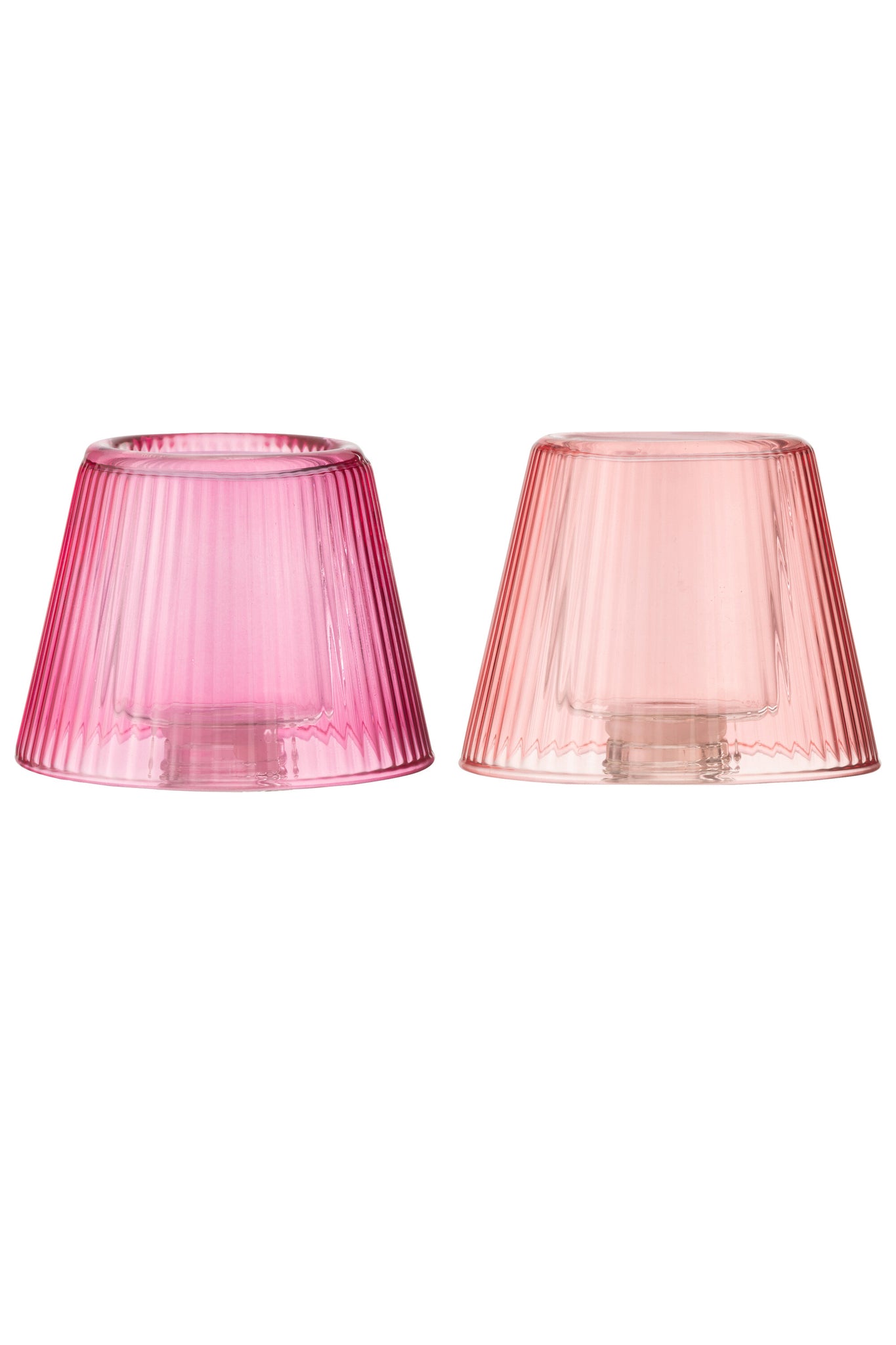 Tealight Holder Hat Glass Pink/Fuchsia Assortment Of 2