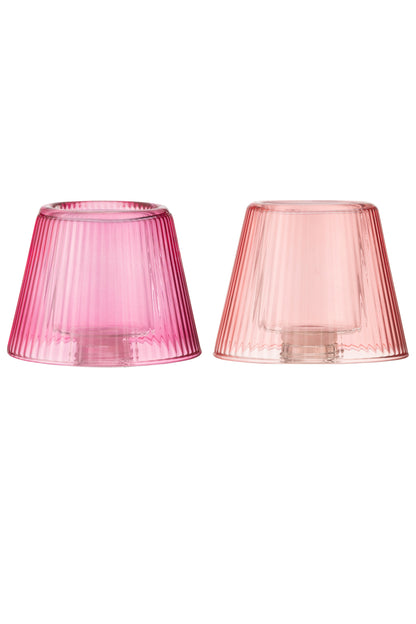 Tealight Holder Hat Glass Pink/Fuchsia Assortment Of 2