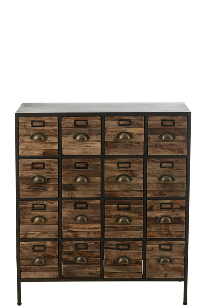 Schrank Holz Metall 16 Schubladen Industrie 80x33x92 cm