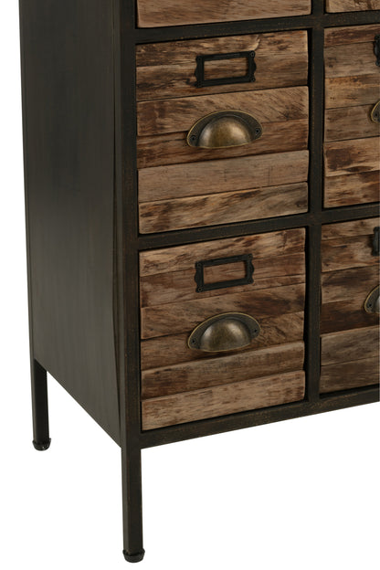 Cupboard 16 Drawers Wood/Metal Brown