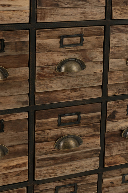 Cupboard 16 Drawers Wood/Metal Brown
