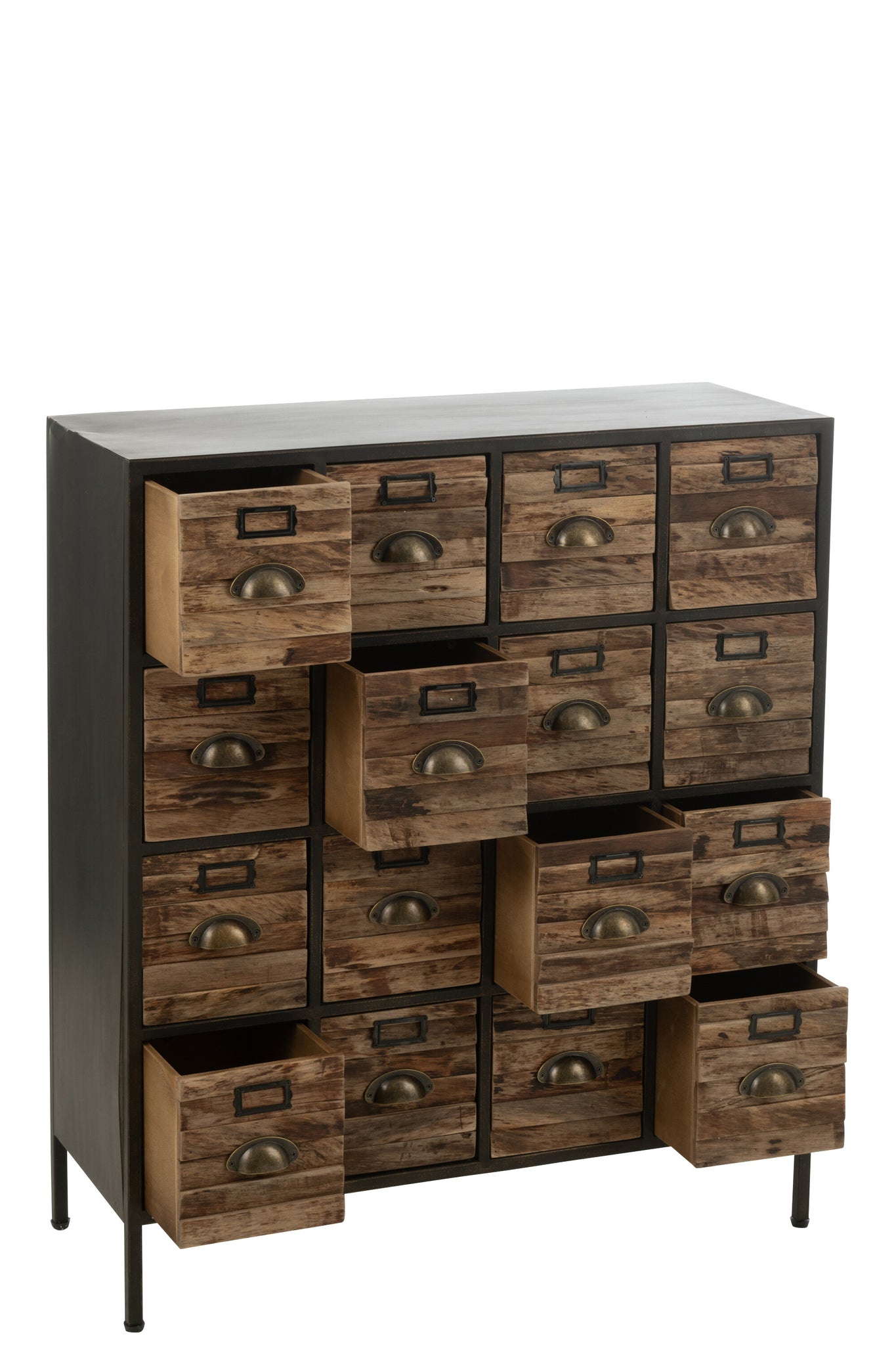 Schrank Holz Metall 16 Schubladen Industrie 80x33x92 cm