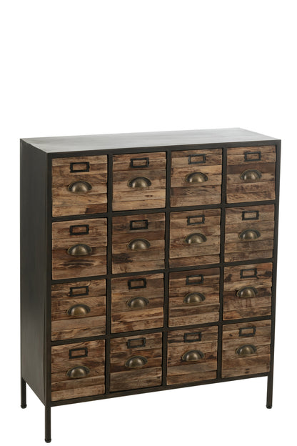 Schrank Holz Metall 16 Schubladen Industrie 80x33x92 cm