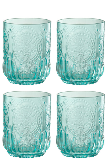 Geschenkbox mit 4 Trinkgläsern, Maya-Glas, Türkis