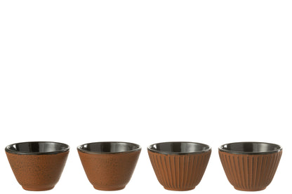 Box Of 2 Tea Cup Metal Brown Assortment 2