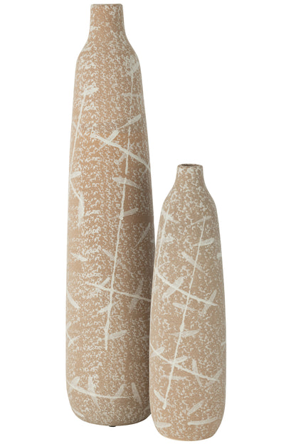 Vase Dune schmal Steinzeug Beige/Weiß Groß