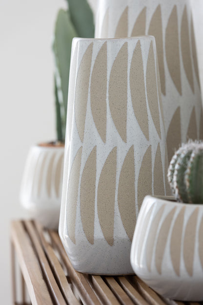 Vase Kai Steingut Beige/Weiß Klein