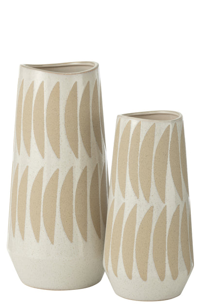 Vase Kai Steingut Beige/Weiß Groß