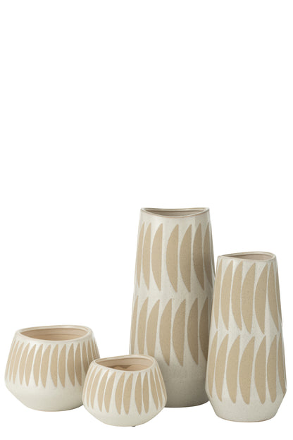 Vase Kai Steingut Beige/Weiß Groß