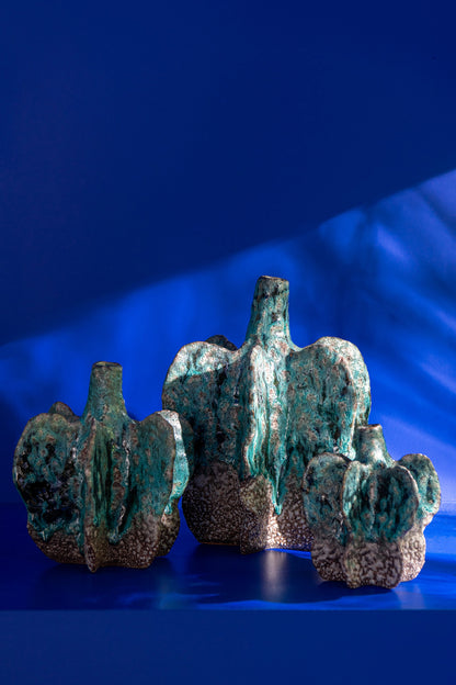 Vase Naga Keramik Azur/Braun Mittel