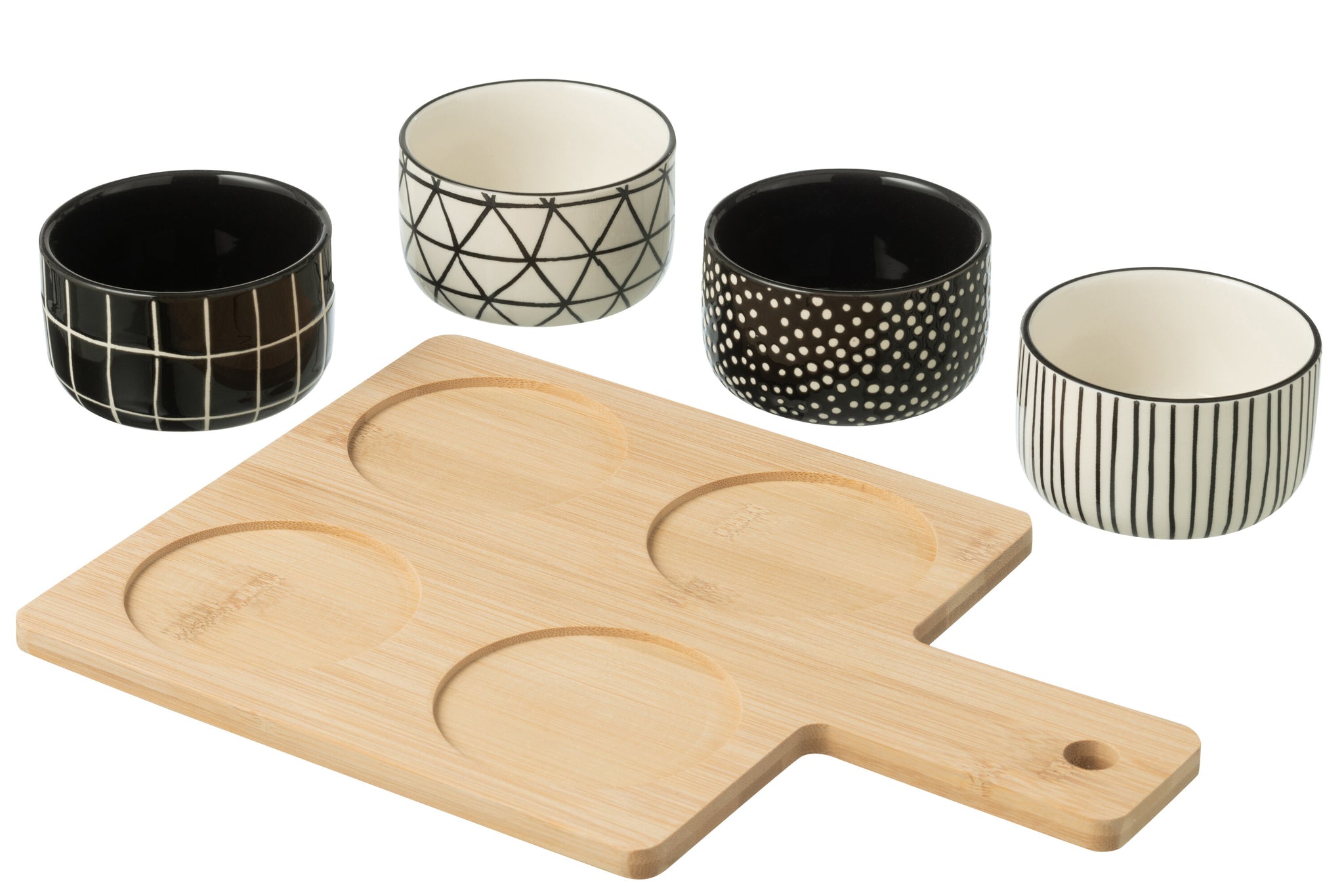Tapas Service 4 Sets+Bamboo Tray Windowbox Black/White