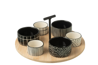 Tapas Service 6 Sets+Bamboo Tray Windowbox Black/White