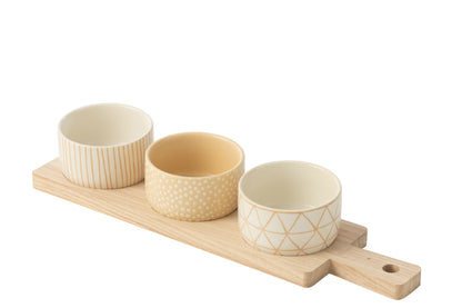 Tapas Service 3 Sets+Wood Tray Windowbox Cream/White