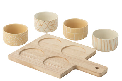 Tapas-Service, 4 Sets + Holztablett, Fensterbox, Creme/Weiß