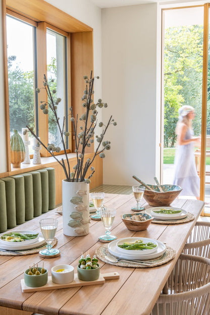 Tapasservies Windowbox — groen/wit, 3 sets + houten dienblad