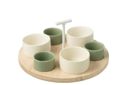 Tapas Service 6 Sets+Wood Tray Windowbox Green/White