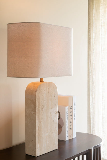 Tafellamp Travertijn – steen/linnen, beige, 20x40x71 cm