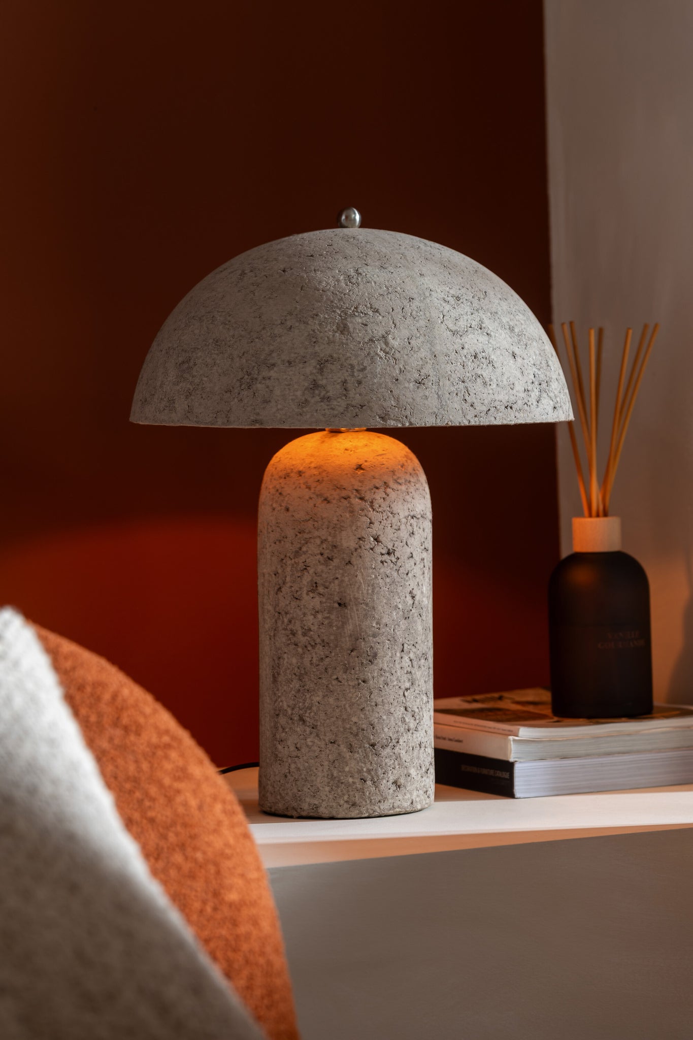 Table Lamp Mashroom Paper Mache Begie