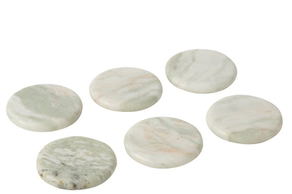 Set Of 6 Coaster Marble White Green