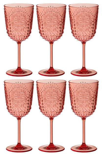 Box Of 6 Wine Glass Plastic Red