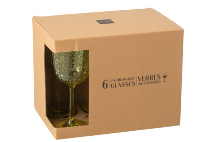 Box Of 6 Wine Glass Plastic Green