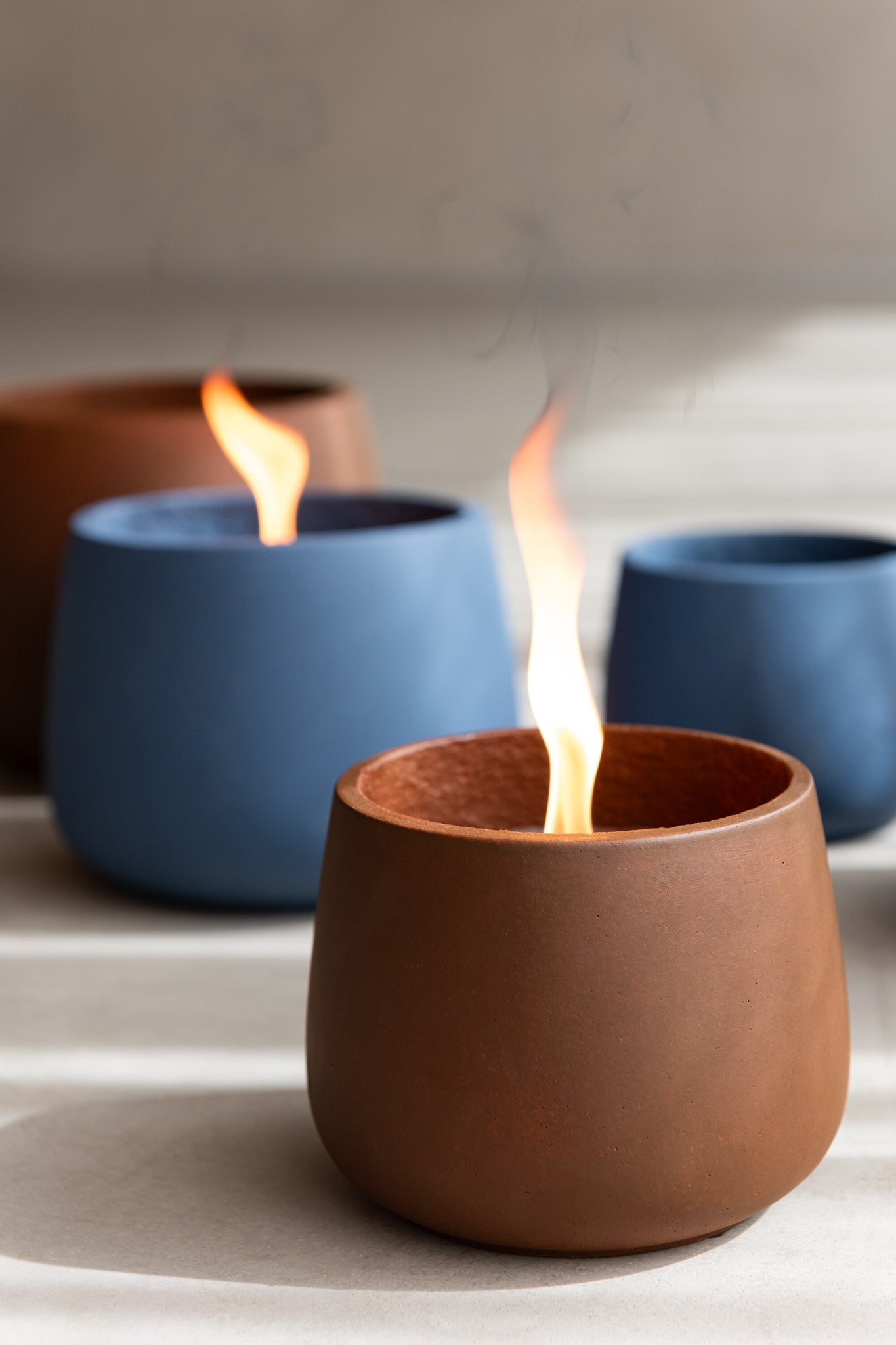 Outdoor Candle Cyra Cement Blue Medium-31 Hours
