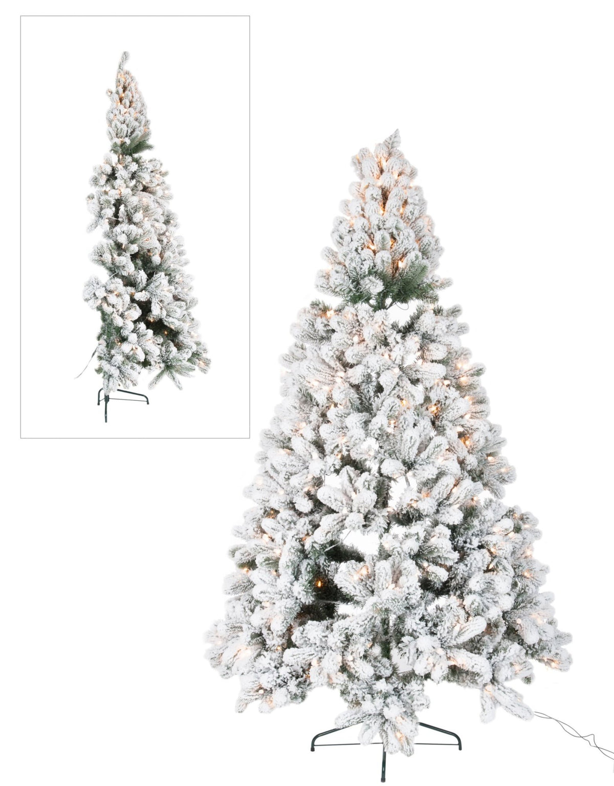 Halve kunstkerstboom voor de wand besneeuwd met LED – pvc, groen en wit, 225 cm