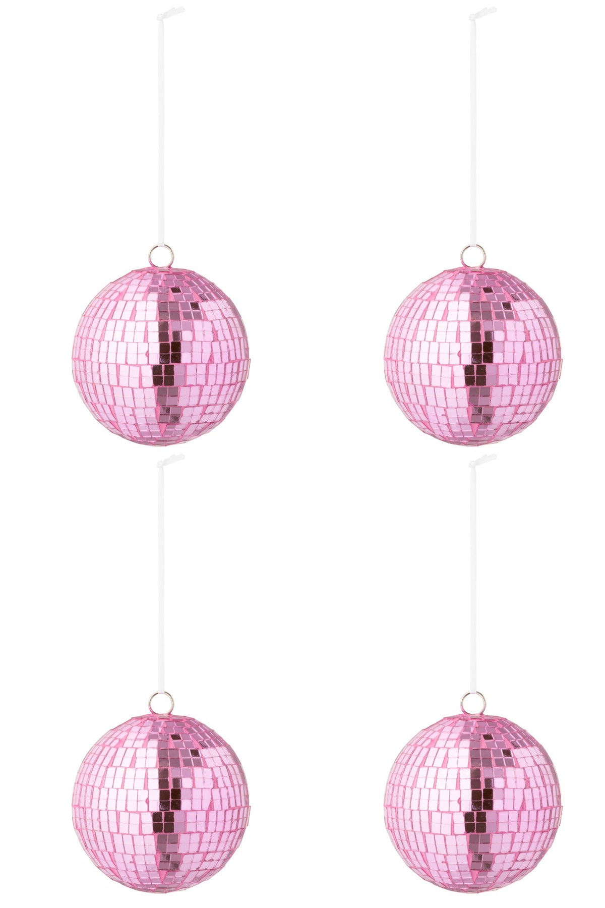 Spiegelkerstballen doos van 4 – glas, ijzer, lint, roze, Ø11 cm