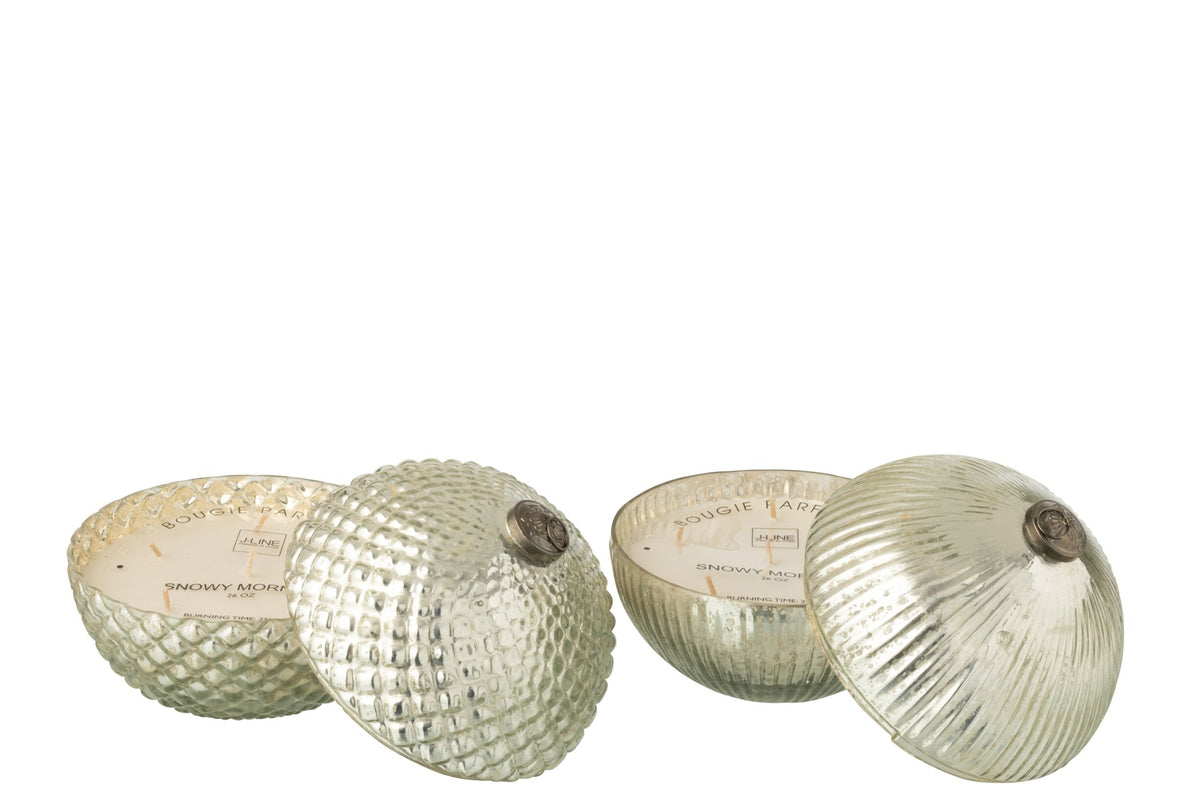 Geurkaars kerstbal groot – set van 2, glas, zilver, Ø17,5 x 18,5 cm