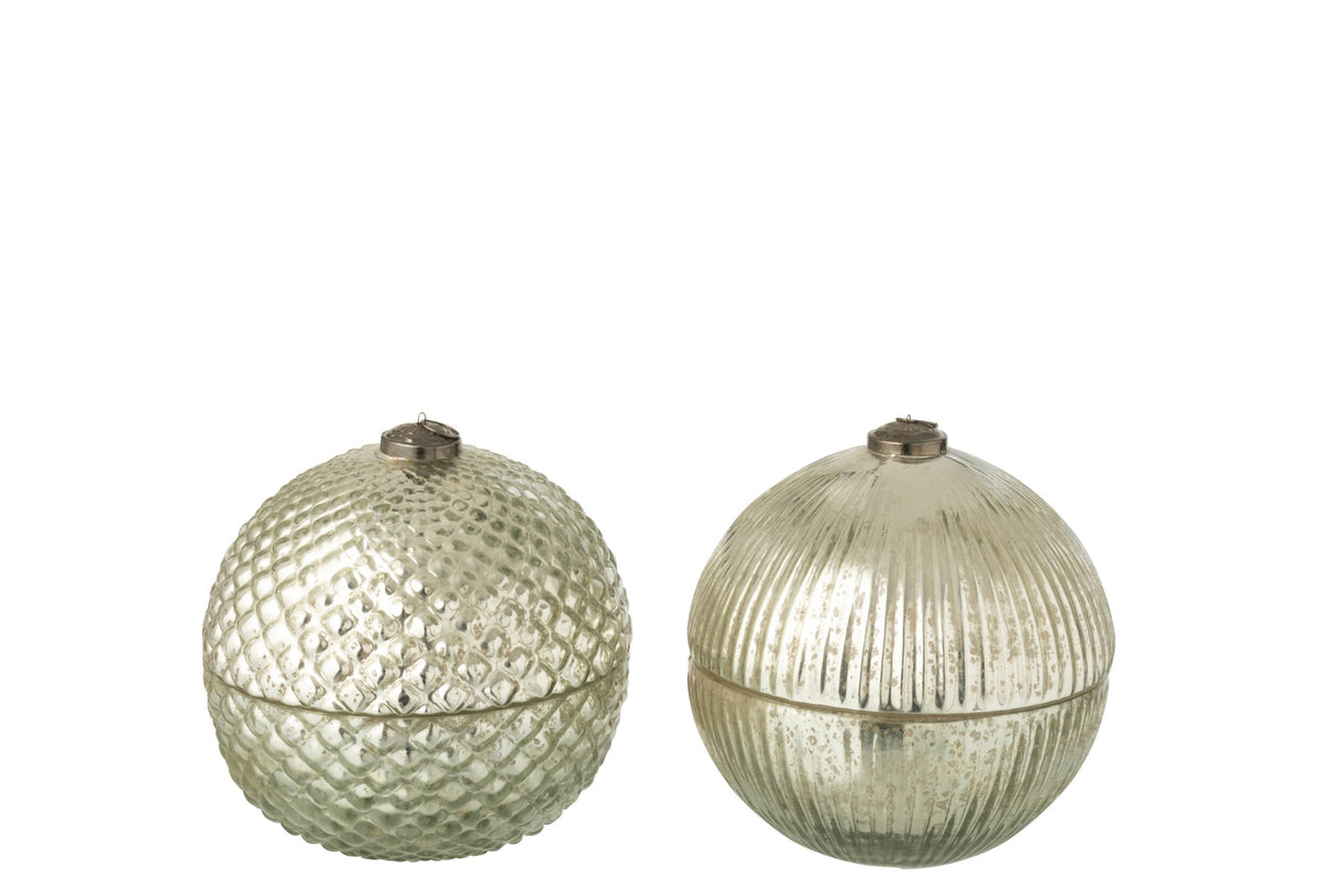 Geurkaars kerstbal groot – set van 2, glas, zilver, Ø17,5 x 18,5 cm