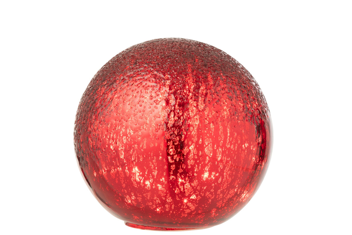 Kerstbal LED craquelé groot – glas, kerstrood, Ø20 cm