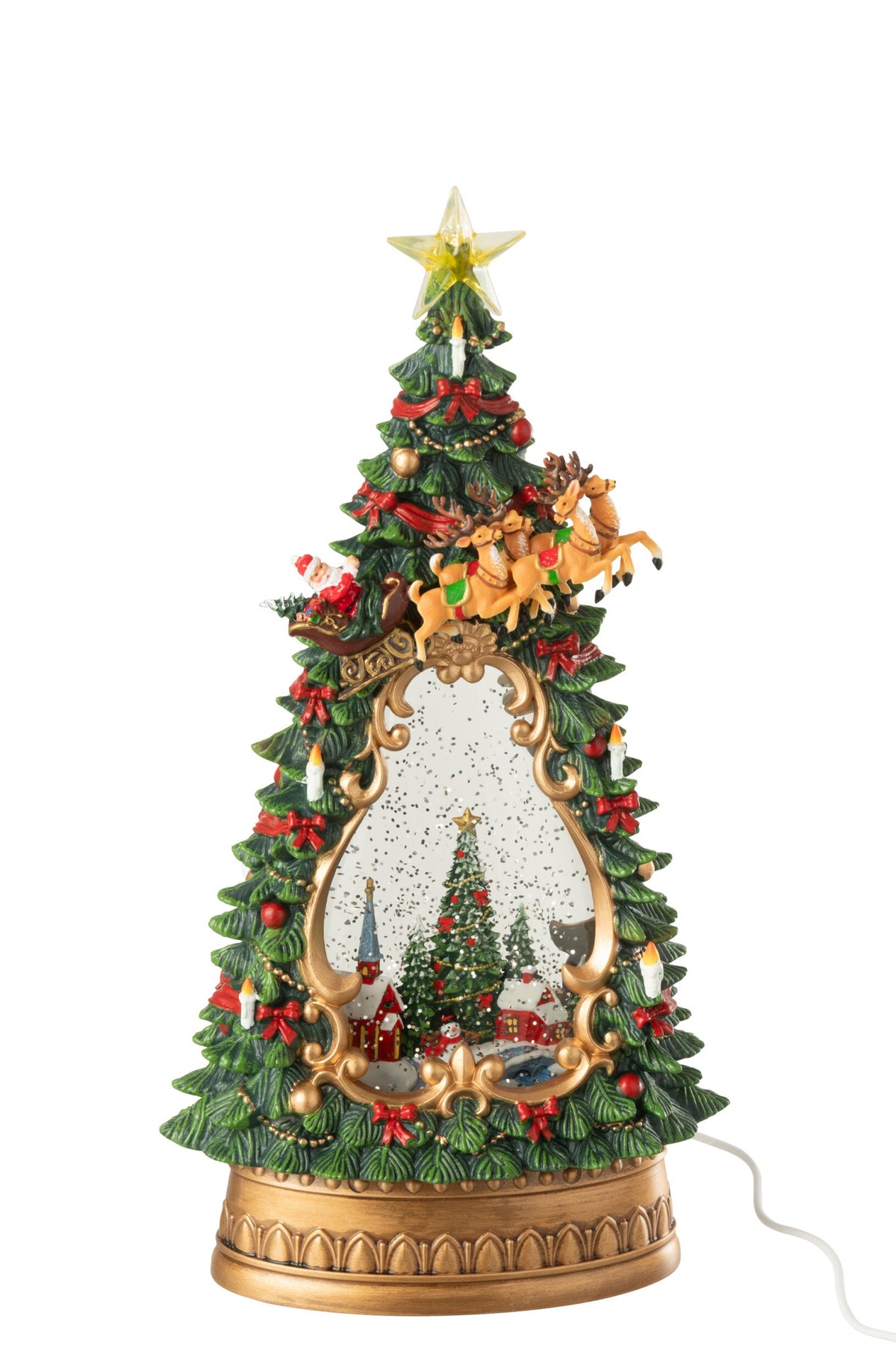 Kerstboom met dorpje en verlichting – kunststof en polyresin, meerkleurig, 33,5 cm