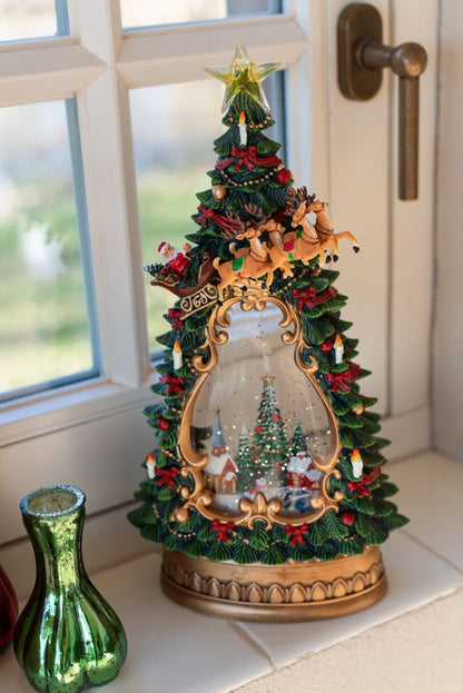 Kerstboom met dorpje en verlichting – kunststof en polyresin, meerkleurig, 33,5 cm