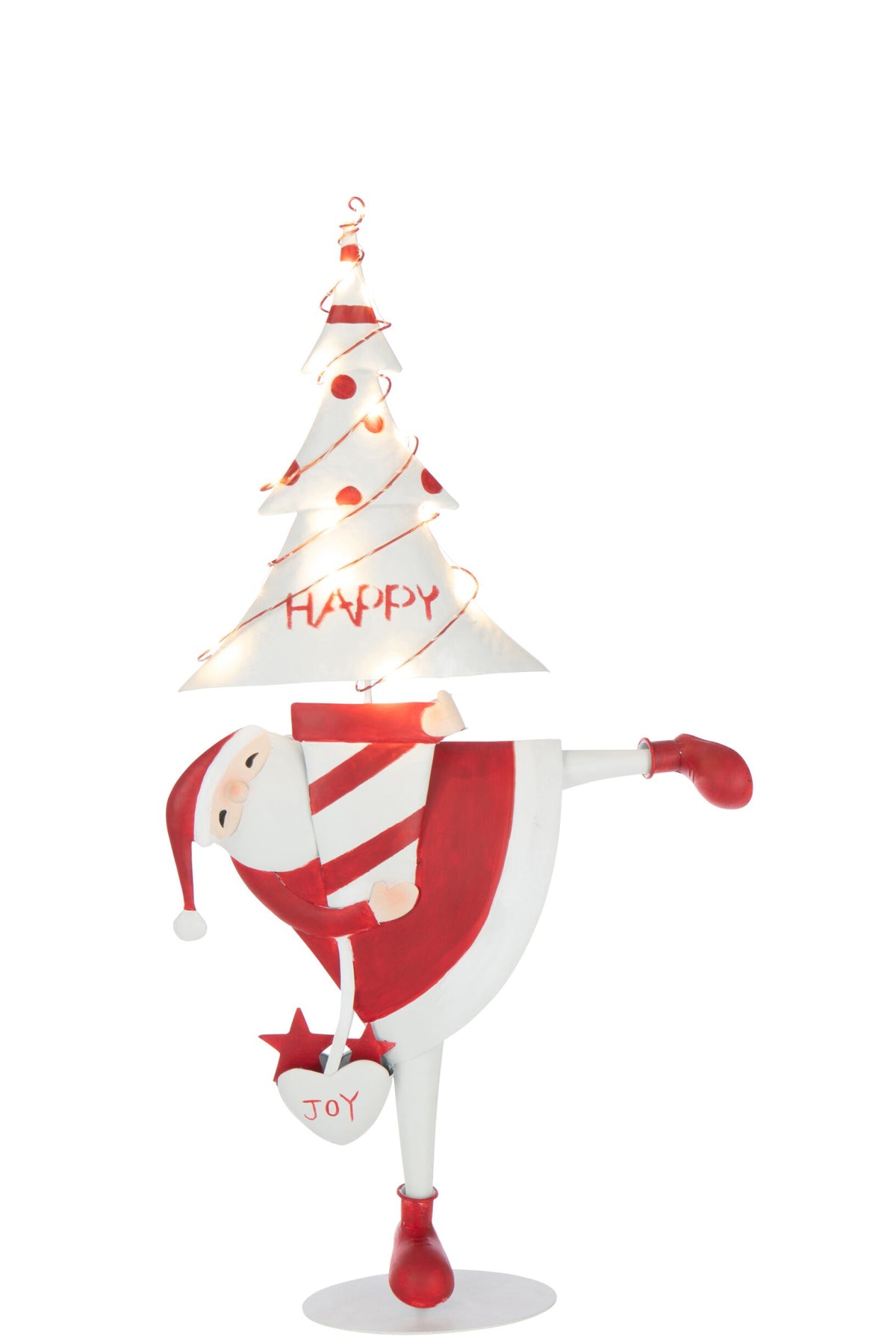 Kerstman met LED boom groot – ijzer, kerstrood en wit, 40,5×12×77,5 cm