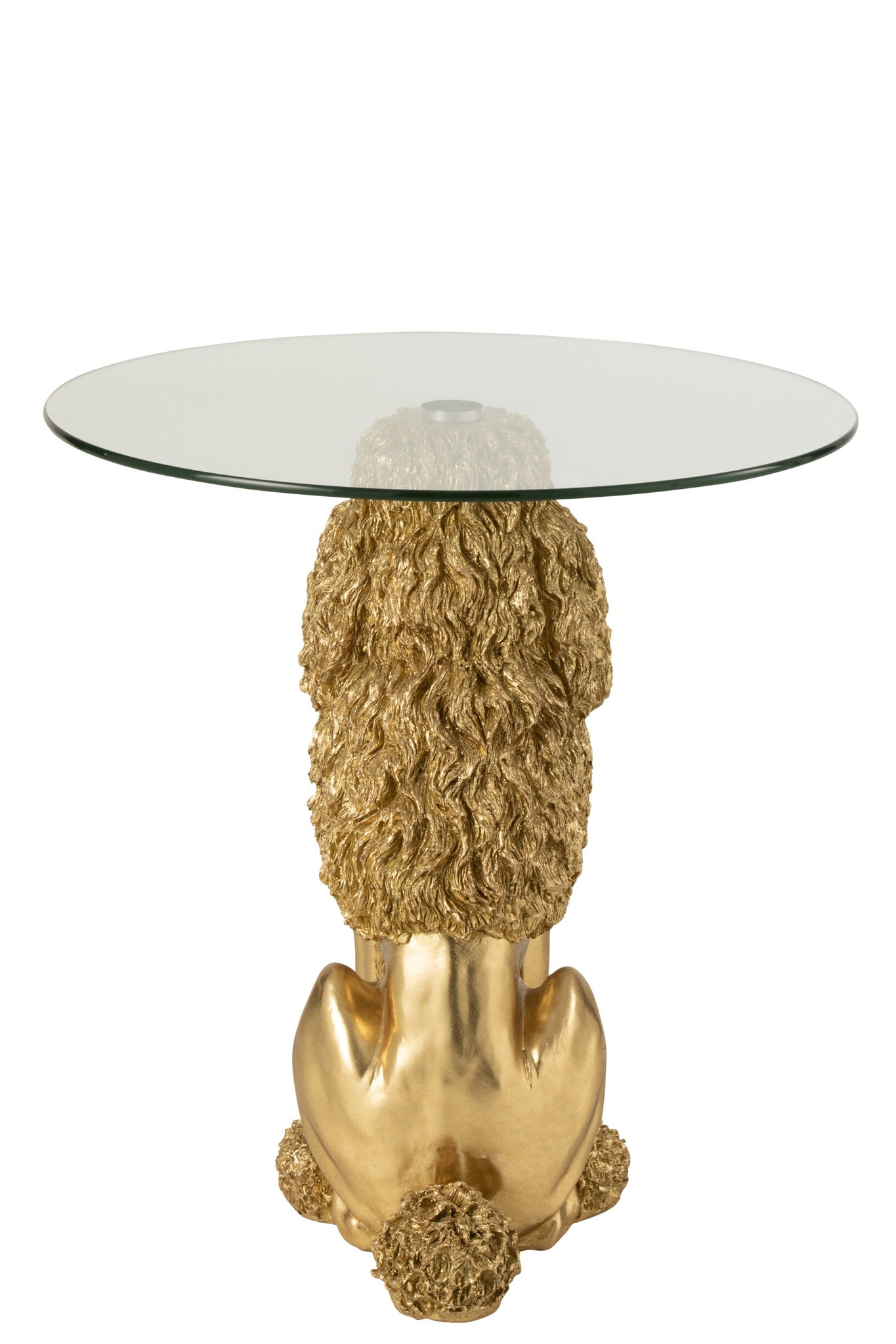 Bijzettafel Poodle Rond – polyresin/glas, goud, ø60×62 cm