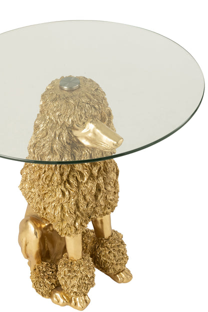 Bijzettafel Poodle Rond – polyresin/glas, goud, ø60×62 cm