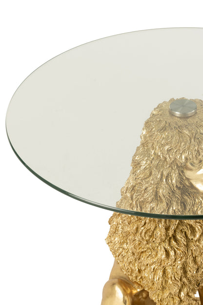 Bijzettafel Poodle Rond – polyresin/glas, goud, ø60×62 cm