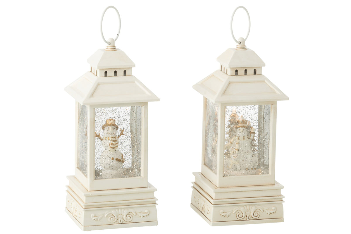 Waterbol lantaarn sneeuwpop – set van 3, kunststof, wit, 24,5 cm