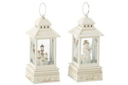 Waterbol lantaarn sneeuwpop – set van 2, kunststof, wit, 24,5 cm