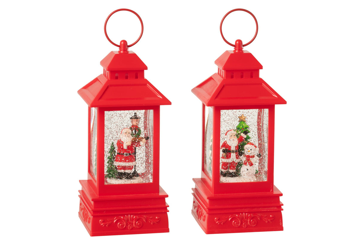 Waterbol lantaarn kerstman – set van 3, kunststof, kerstrood, 24,5 cm