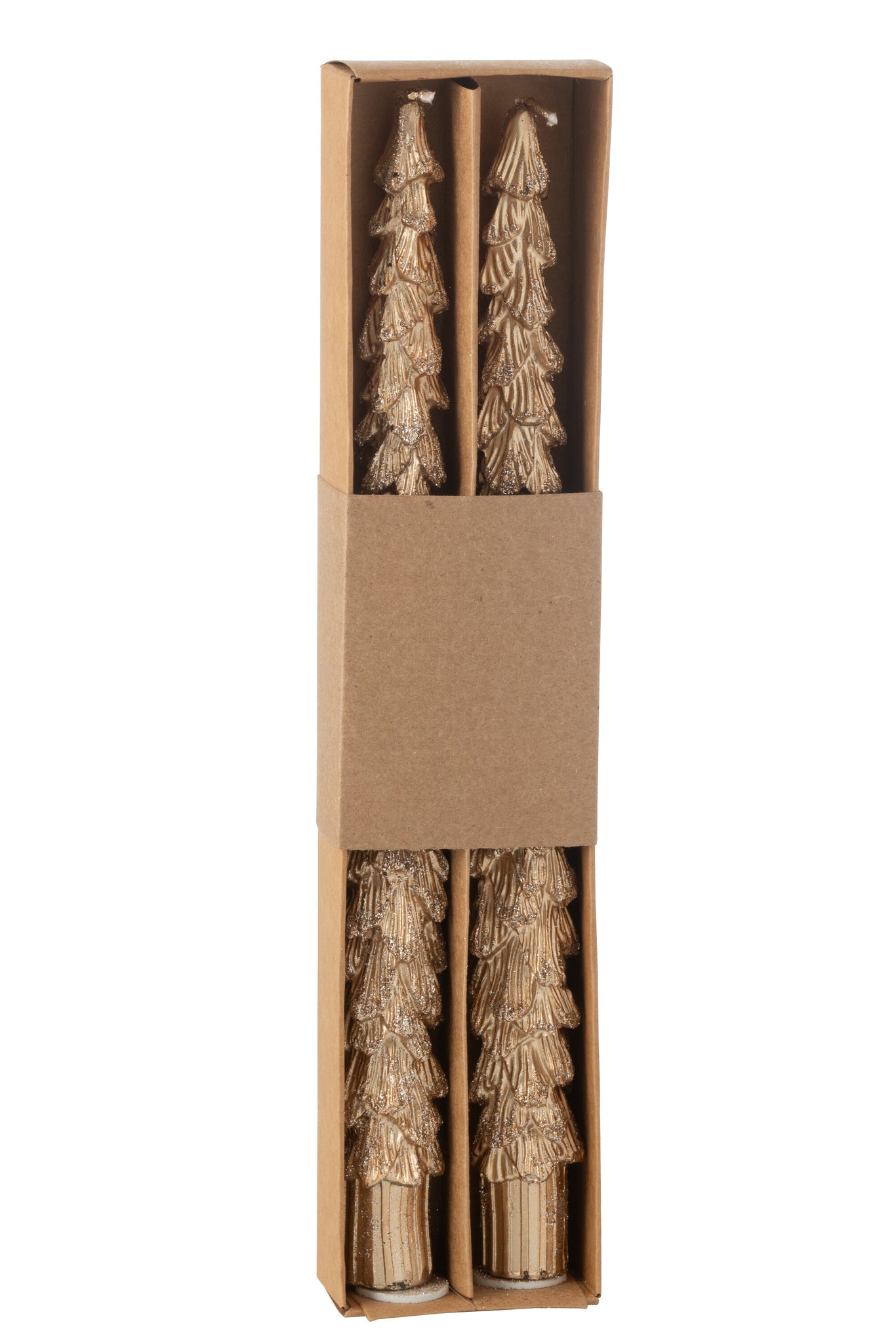 Box Of 2 Table Candle Tree Paraffin Gold Colored-3H
