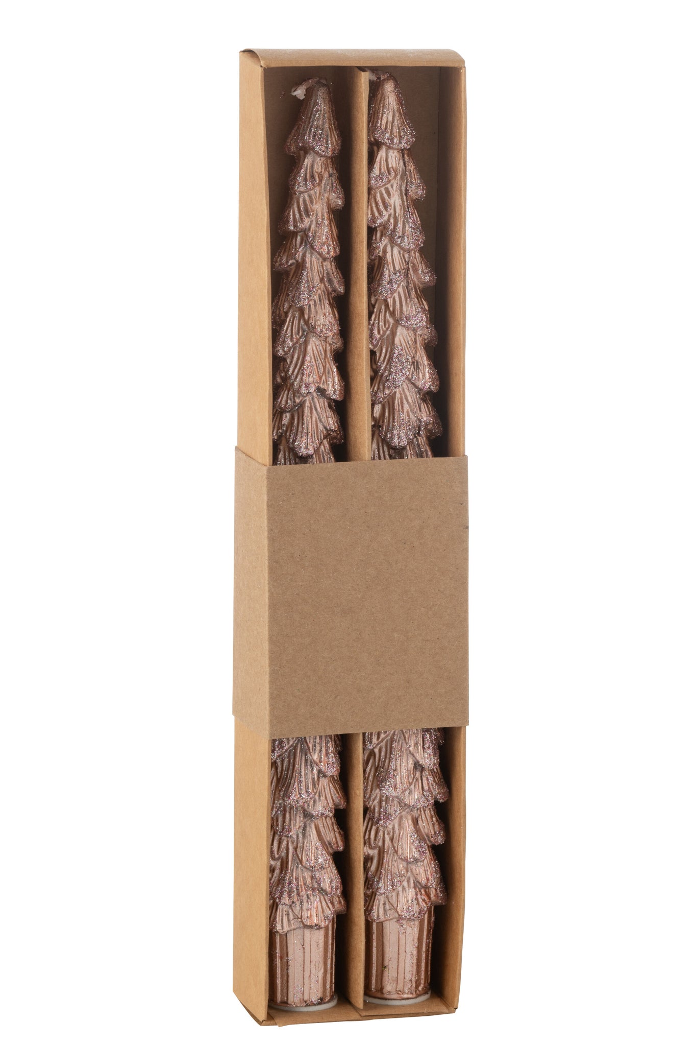 Box Of 2 Table Candle Tree Paraffin Old Pink-3H