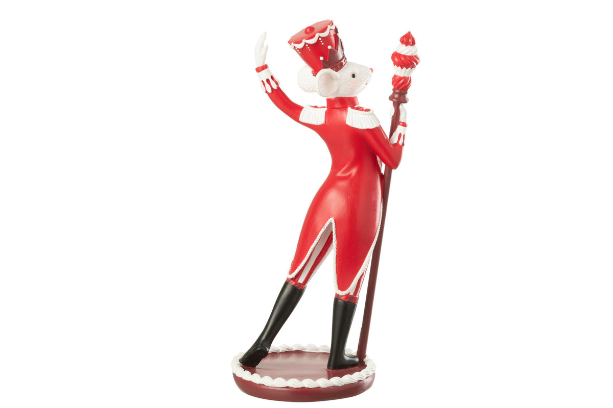 Muis circus met taart – kalkpoeder, kerstrood en wit, 13,5×10,5×26,5 cm