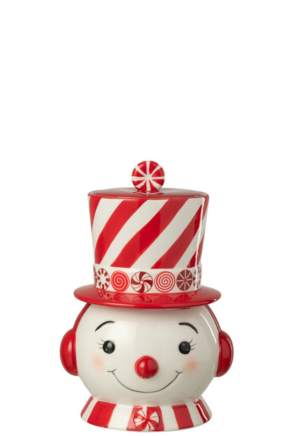 Decoratieve pot sneeuwpop met muts – dolomiet, kerstrood en wit, 20 x 18 x 30,5 cm
