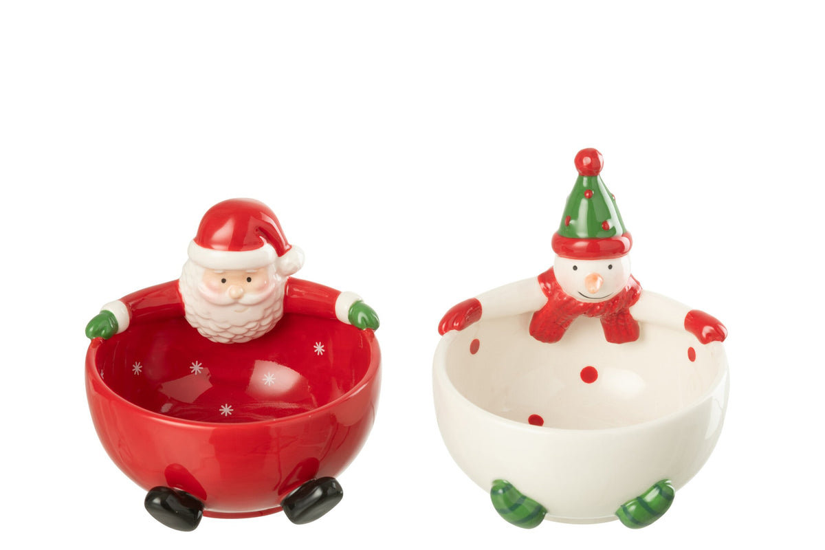 Kom kerstman en sneeuwpop – set van 2, dolomiet, meerkleurig, 13 x 12 x 10,5 cm