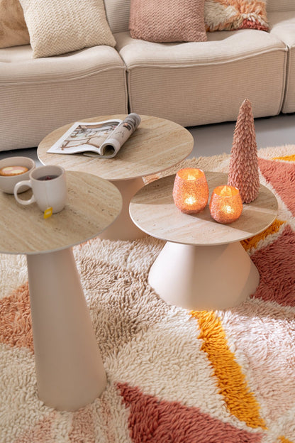 2er Set Beistelltische Cone Eisen Ecru/Beige