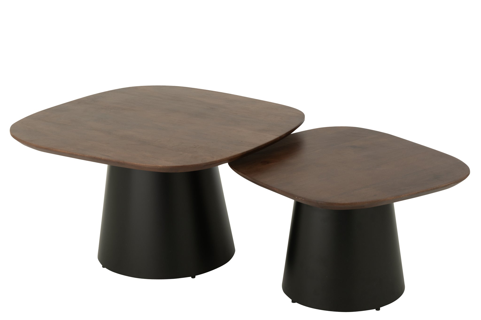 Set Of 2 Side Table Square Mango Wood Dark Brown/Black