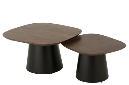Set Of 2 Side Table Square Mango Wood Dark Brown/Black